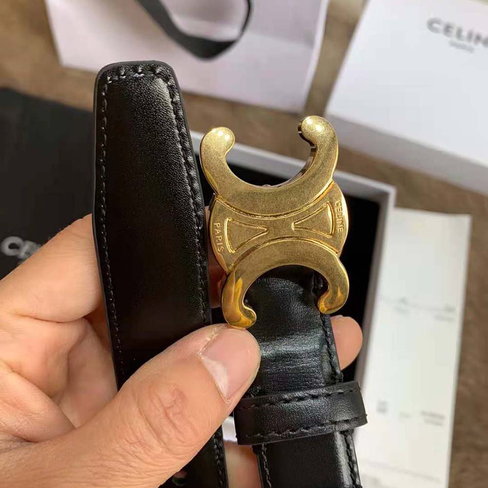 Side profile showing slim silhouette of Celine Women Triomphe Belt
