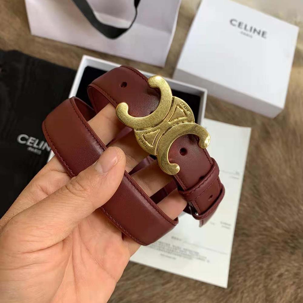 Celine Women Triomphe Belt in Smooth Calfskin-Maroon - image 10
