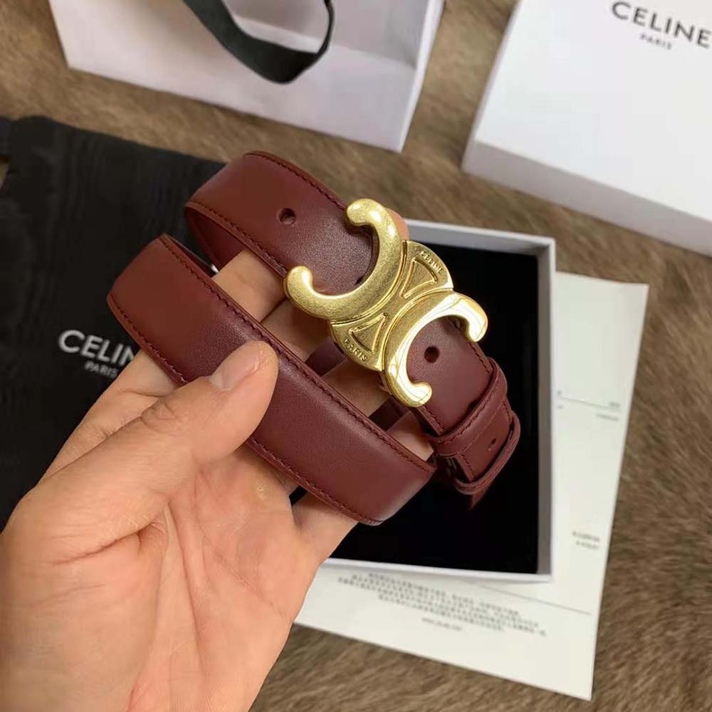 Close-up of gold Triomphe buckle on Celine Women Triomphe Belt