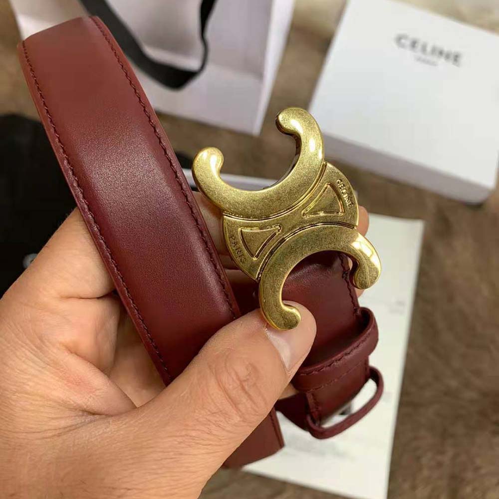 Celine Women Triomphe Belt in Smooth Calfskin-Maroon - image 4
