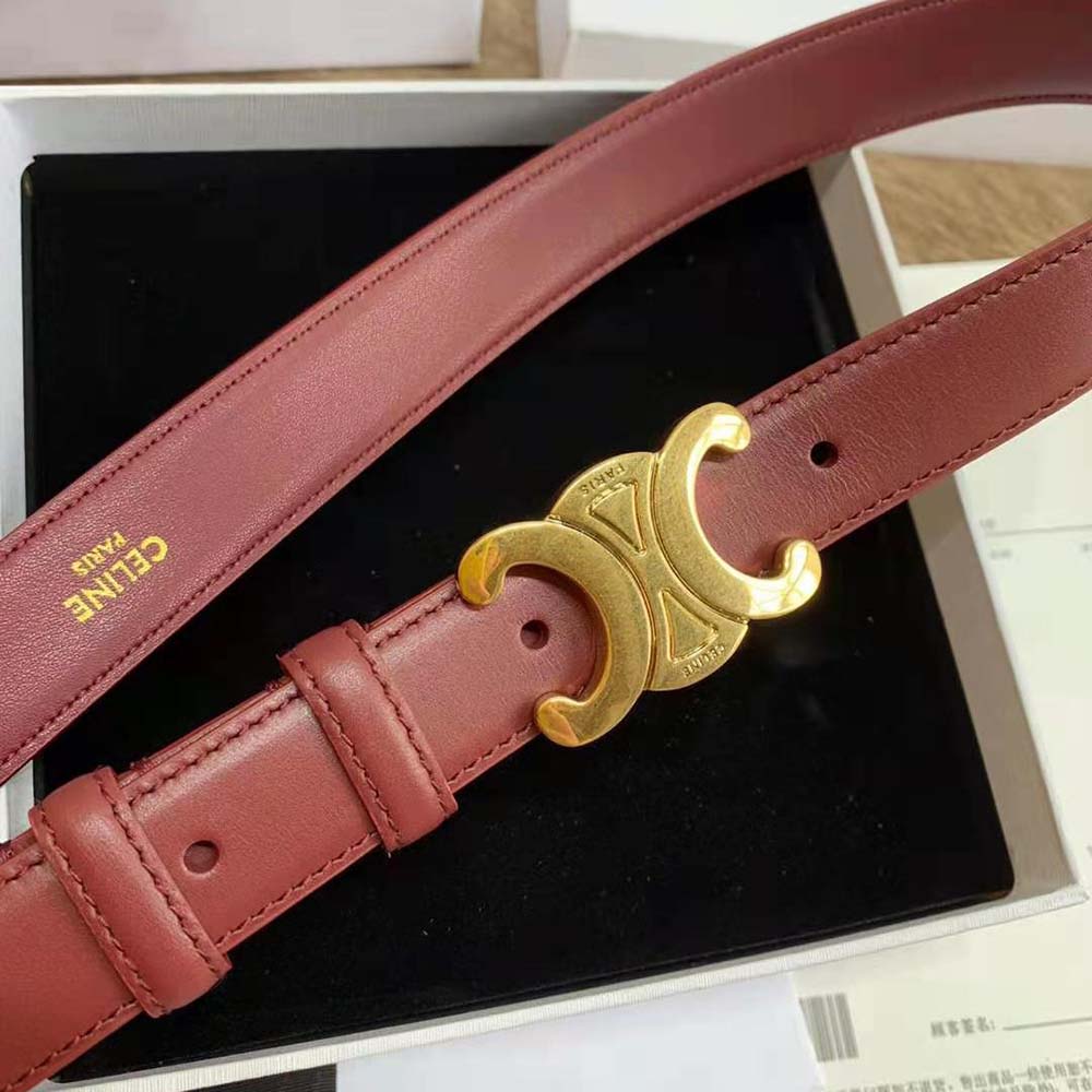 Celine Women Triomphe Belt in Smooth Calfskin-Maroon - image 6
