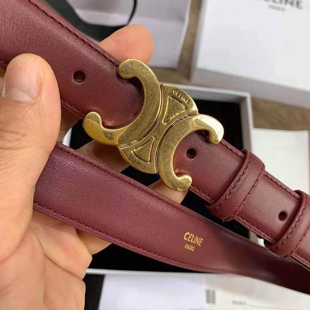 Celine Women Triomphe Belt in Smooth Calfskin-Maroon - image 7