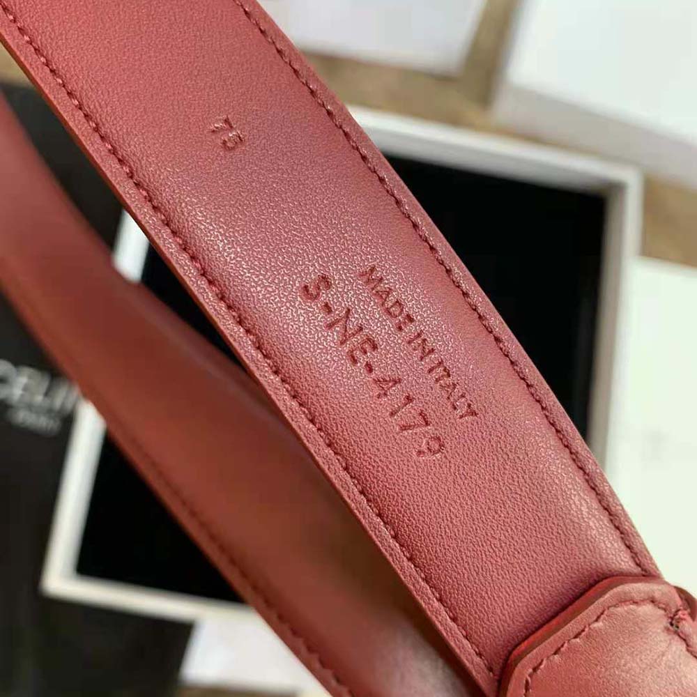 Celine Women Triomphe Belt in Smooth Calfskin-Maroon - image 8