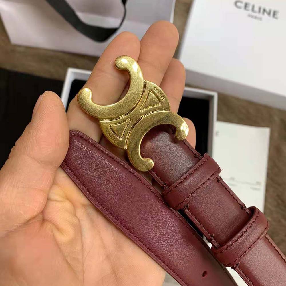 Celine Women Triomphe Belt in Smooth Calfskin-Maroon - image 9