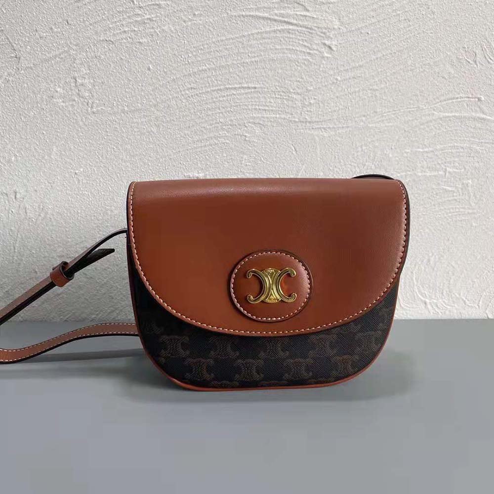 Close-up of gold hardware on Celine Women Triomphe Saddle Bag