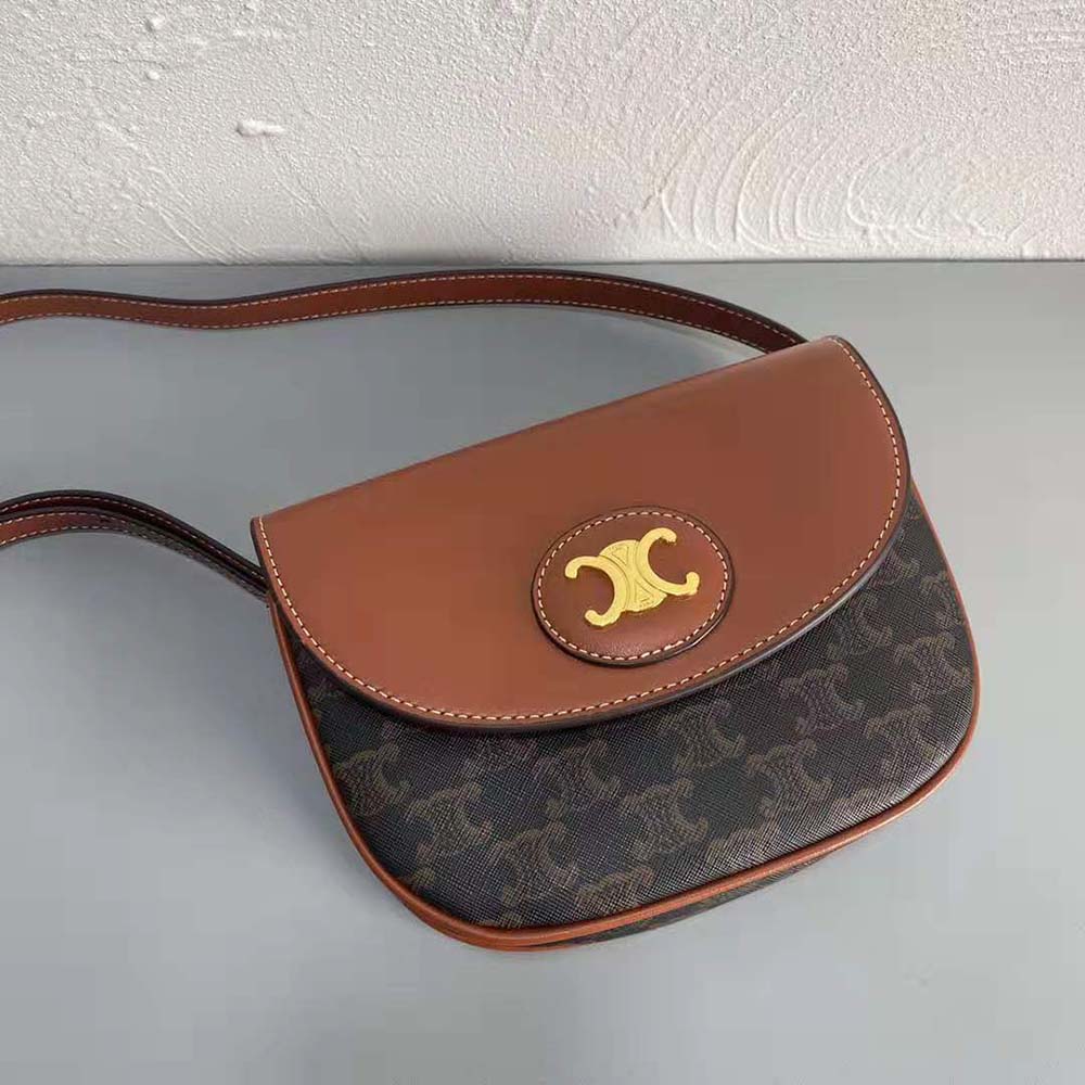 Side profile showing silhouette of Celine Women Triomphe Saddle Bag