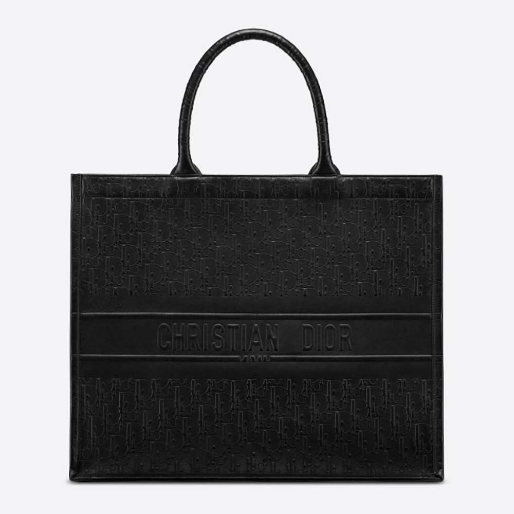 Front view of Dior Book Tote Black Dior Oblique Embossed Calfskin shoulder bag