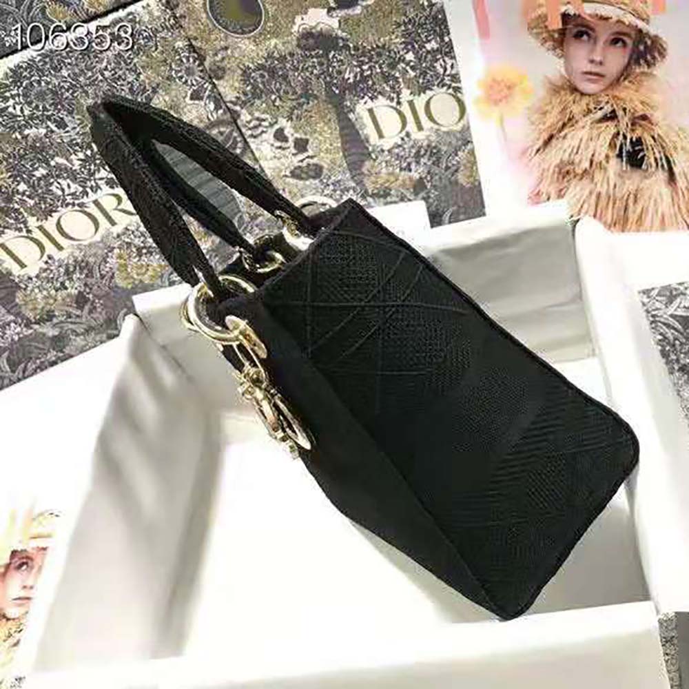 Dior Medium Lady D-Lite Bag Cannage Embroidery-Black - image 4