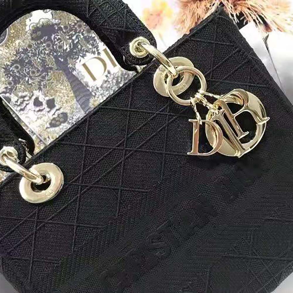 Dior Medium Lady D-Lite Bag Cannage Embroidery-Black - image 8
