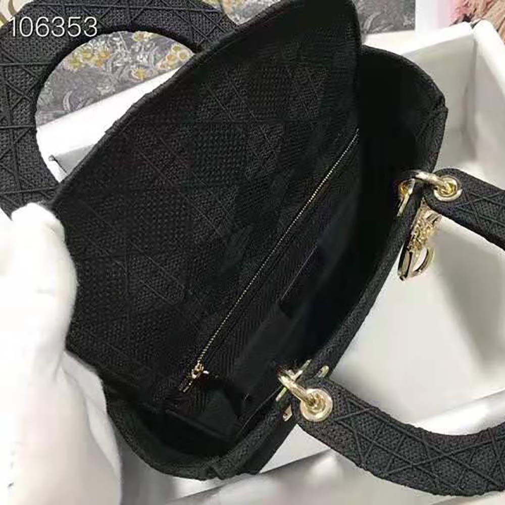 Dior Medium Lady D-Lite Bag Cannage Embroidery-Black - image 6