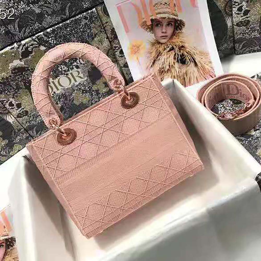 Dior Medium Lady D-Lite Bag Cannage Embroidery-Pink - image 4