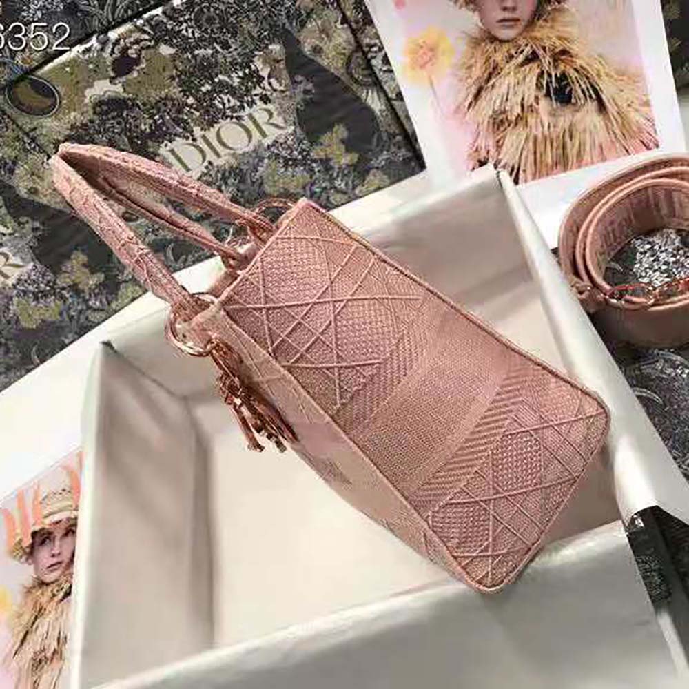 Dior Medium Lady D-Lite Bag Cannage Embroidery-Pink - image 5