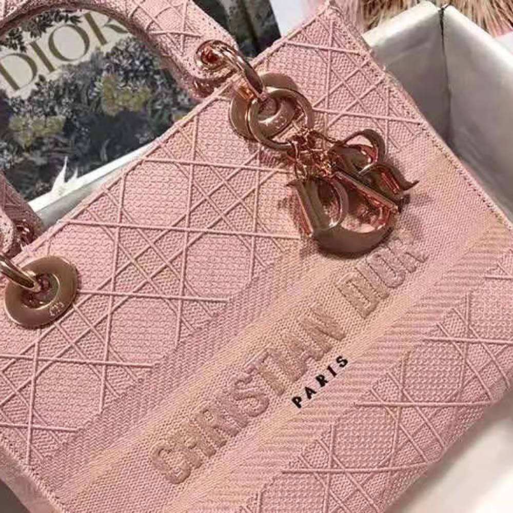 Dior Medium Lady D-Lite Bag Cannage Embroidery-Pink - image 10