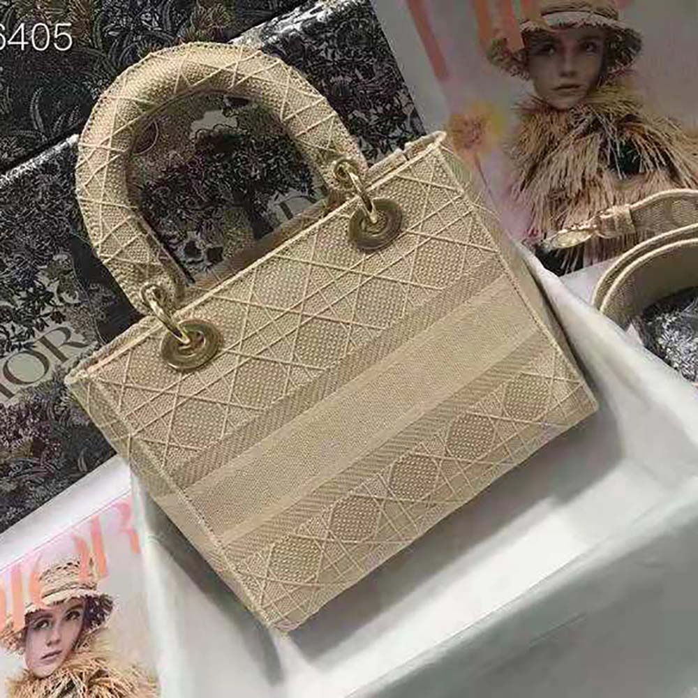 Dior Medium Lady D-Lite Bag Cannage Embroidery-Sandy - image 4