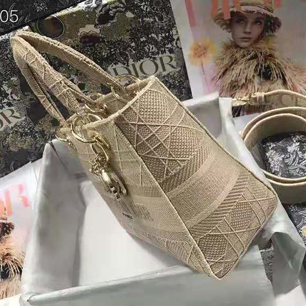 Dior Medium Lady D-Lite Bag Cannage Embroidery-Sandy - image 5