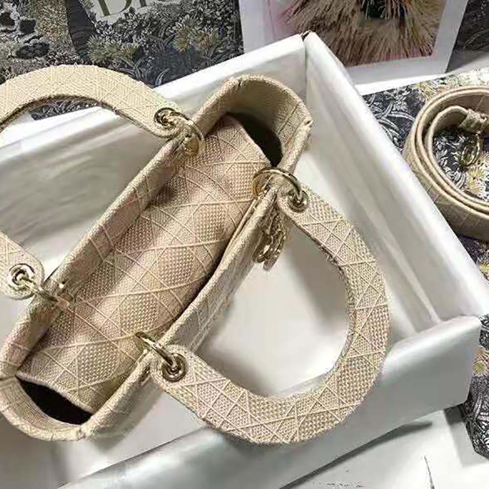 Dior Medium Lady D-Lite Bag Cannage Embroidery-Sandy - image 7