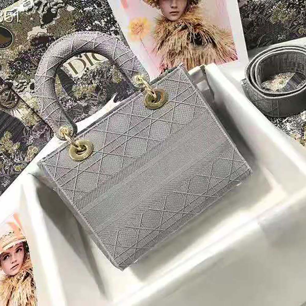 Side angle showcasing silhouette and strap of Dior Medium Lady D-Lite Bag