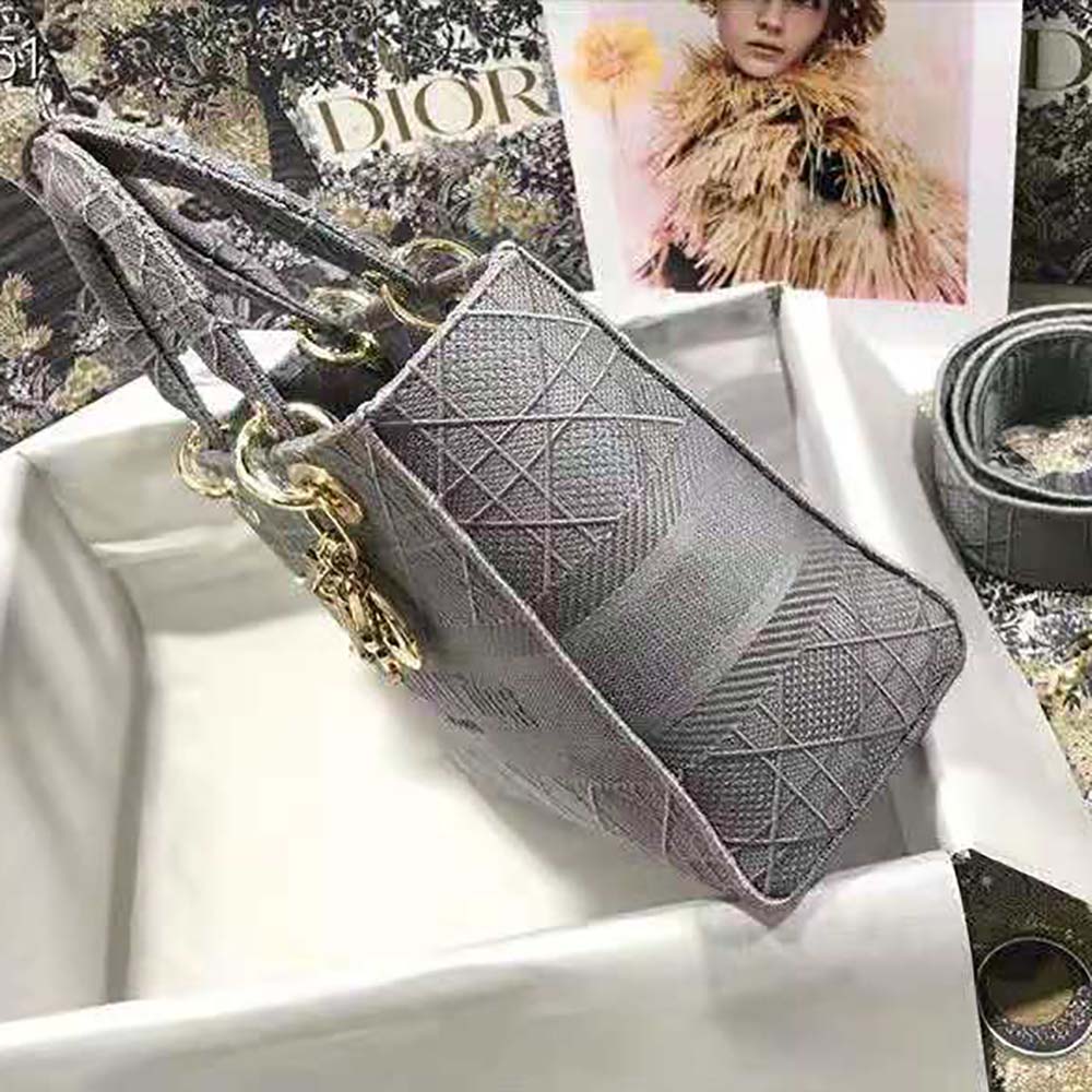 Dior Medium Lady D-Lite Bag Cannage Embroidery-Silver - image 4