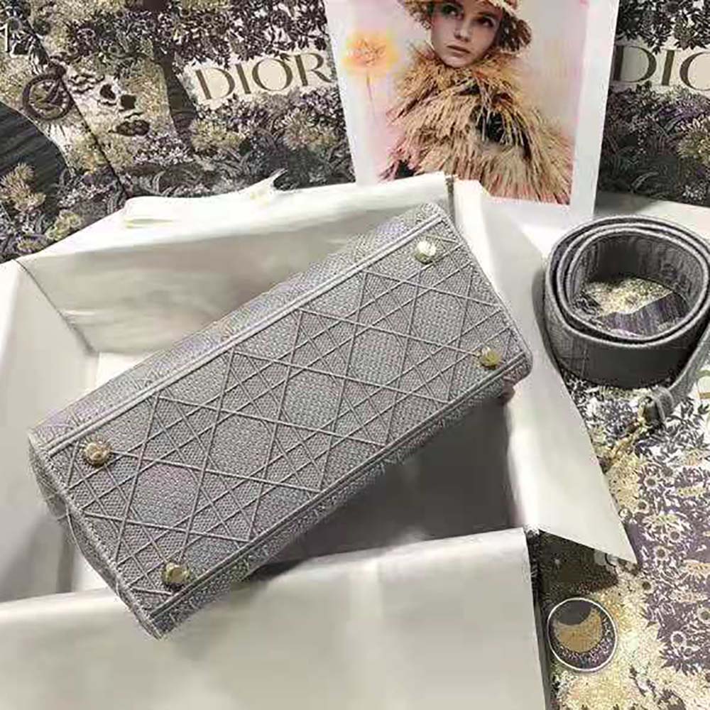 Dior Medium Lady D-Lite Bag Cannage Embroidery-Silver - image 5