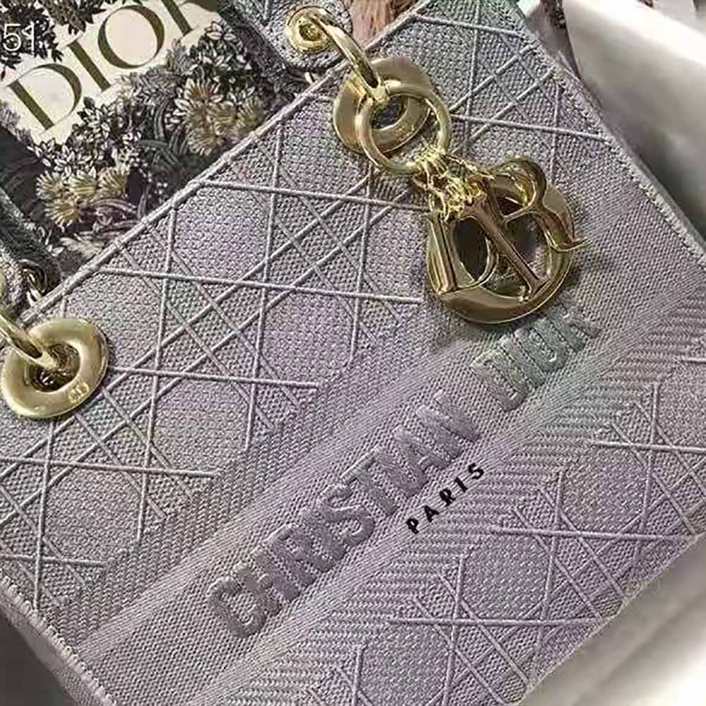 Dior Medium Lady D-Lite Bag Cannage Embroidery-Silver - image 6