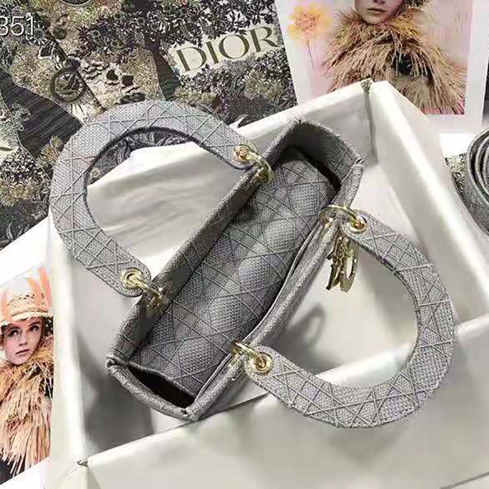 Dior Medium Lady D-Lite Bag Cannage Embroidery-Silver - image 8
