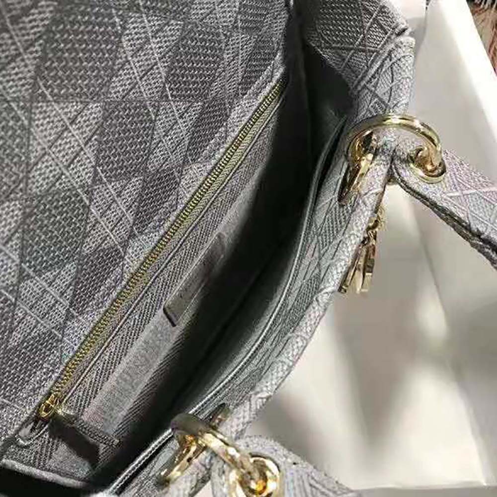 Dior Medium Lady D-Lite Bag Cannage Embroidery-Silver - image 9