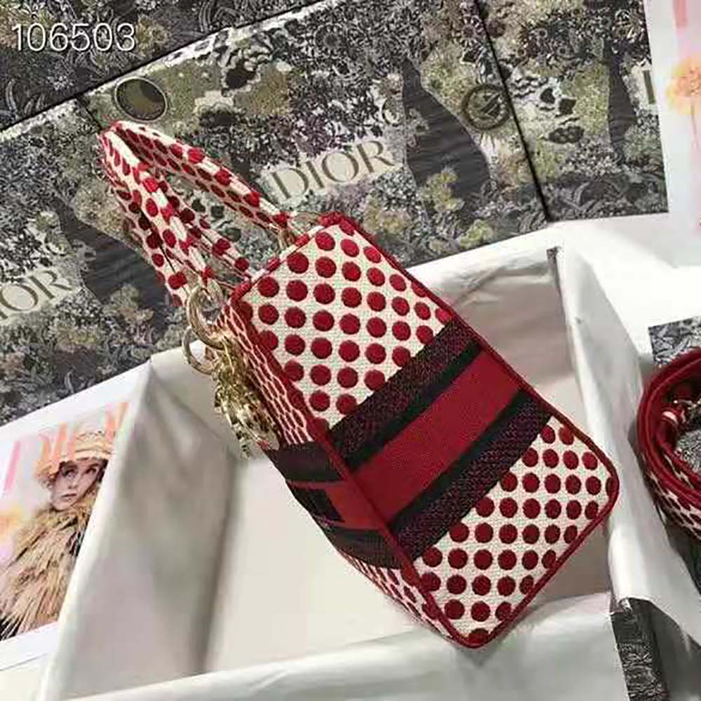 Dior Medium Lady D-Lite Dioramour Bag Red Dior Dots Embroidery - image 4