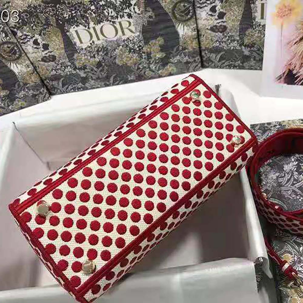 Dior Medium Lady D-Lite Dioramour Bag Red Dior Dots Embroidery - image 5