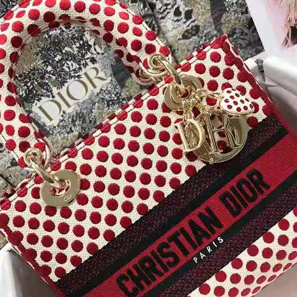 Dior Medium Lady D-Lite Dioramour Bag Red Dior Dots Embroidery - image 6