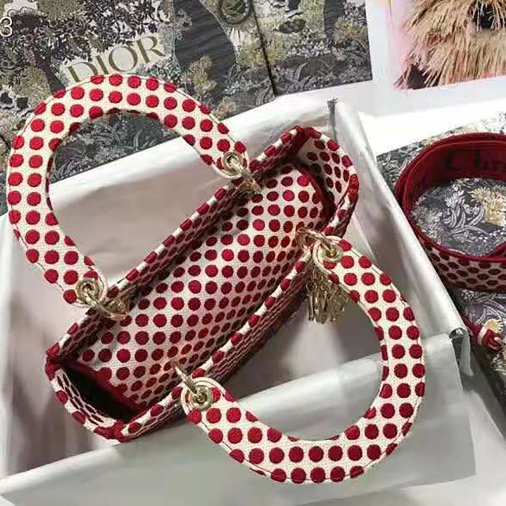 Dior Medium Lady D-Lite Dioramour Bag Red Dior Dots Embroidery - image 8