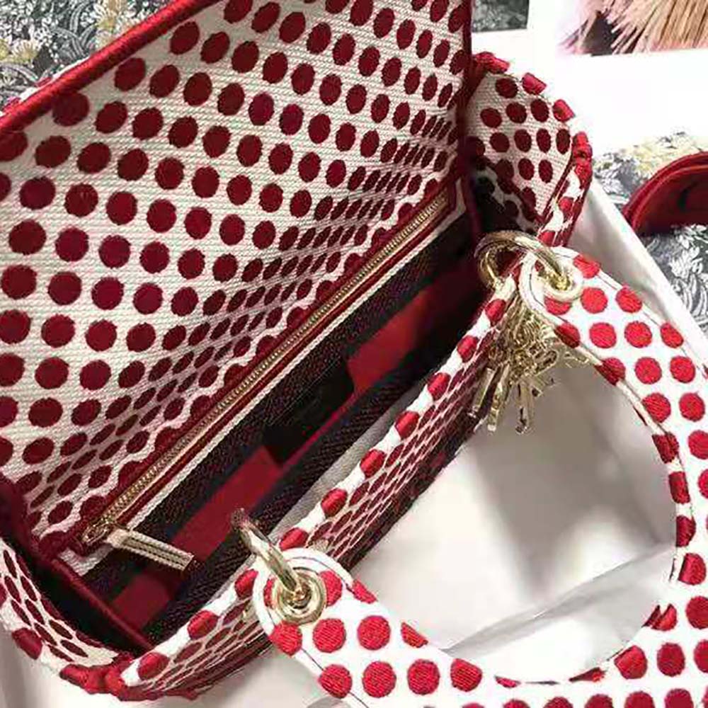 Dior Medium Lady D-Lite Dioramour Bag Red Dior Dots Embroidery - image 9