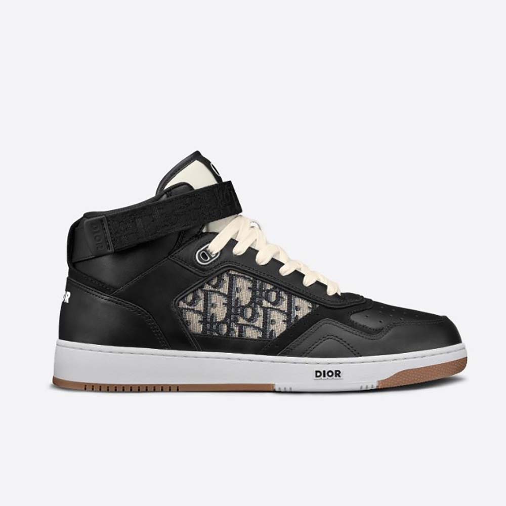 Side view of Dior Men B27 High-Top Sneaker Smooth Calfskin with Dior Oblique Jacquard-Black
