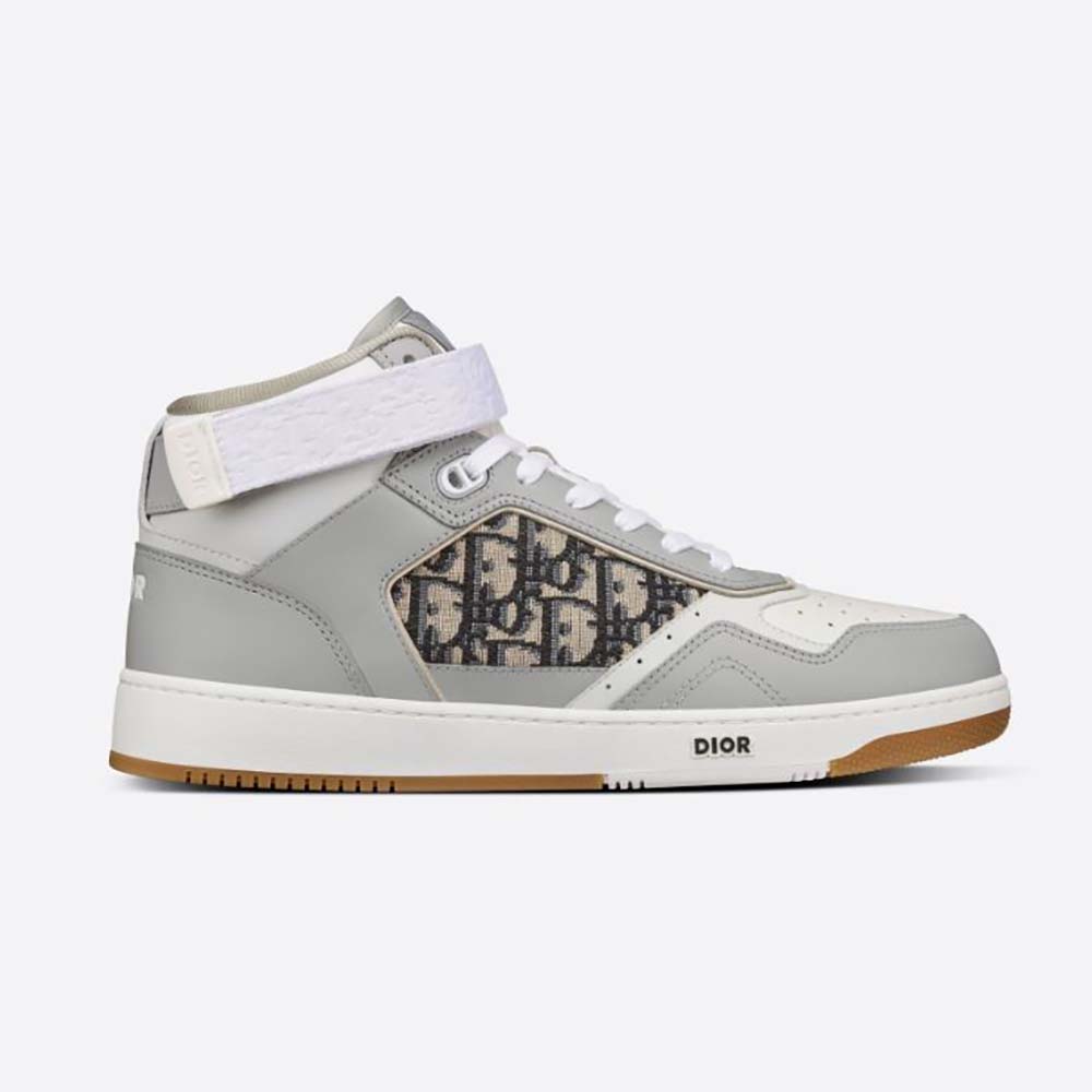 Side view of Dior Men B27 High-Top Sneaker Smooth Calfskin with Dior Oblique Jacquard-Silver