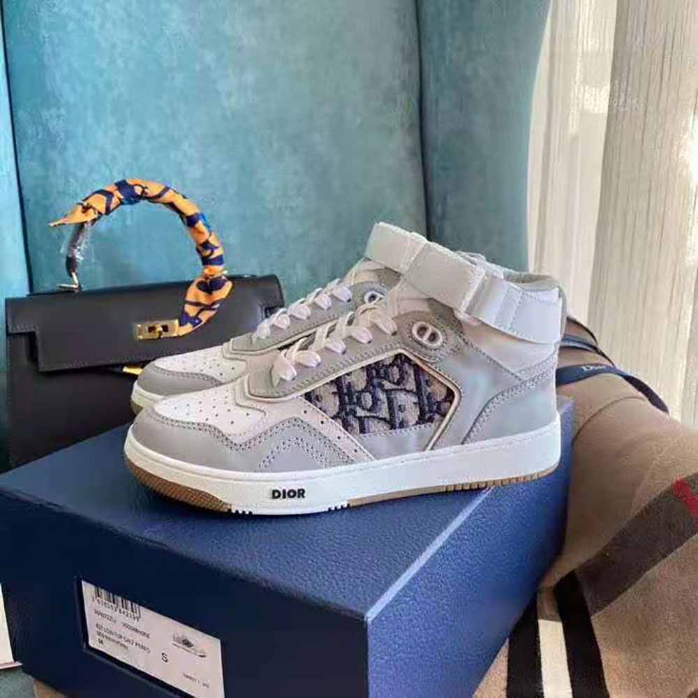 Dior Men B27 High-Top Sneaker Smooth Calfskin with Dior Oblique Jacquard-Silver - image 4