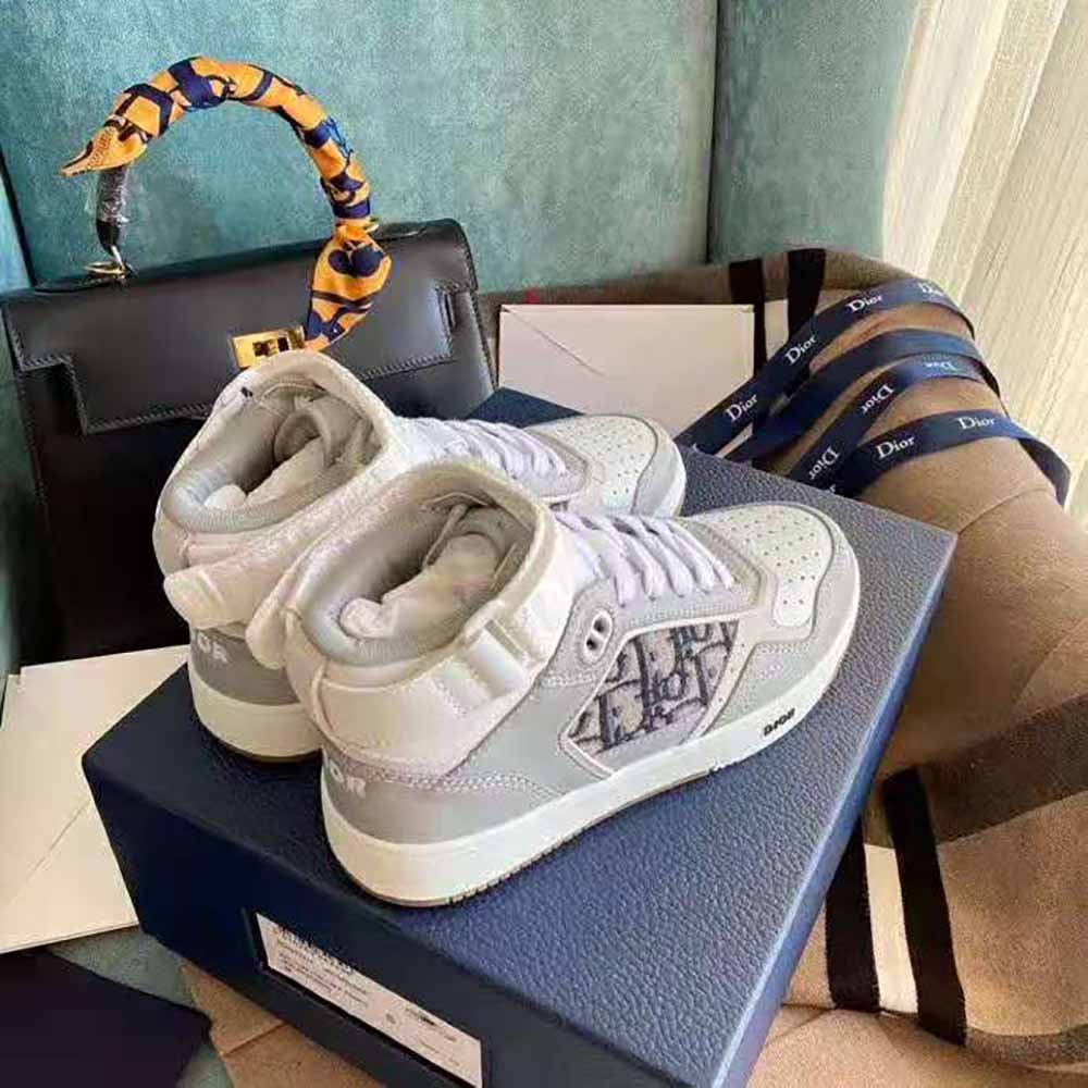 Dior Men B27 High-Top Sneaker Smooth Calfskin with Dior Oblique Jacquard-Silver - image 5