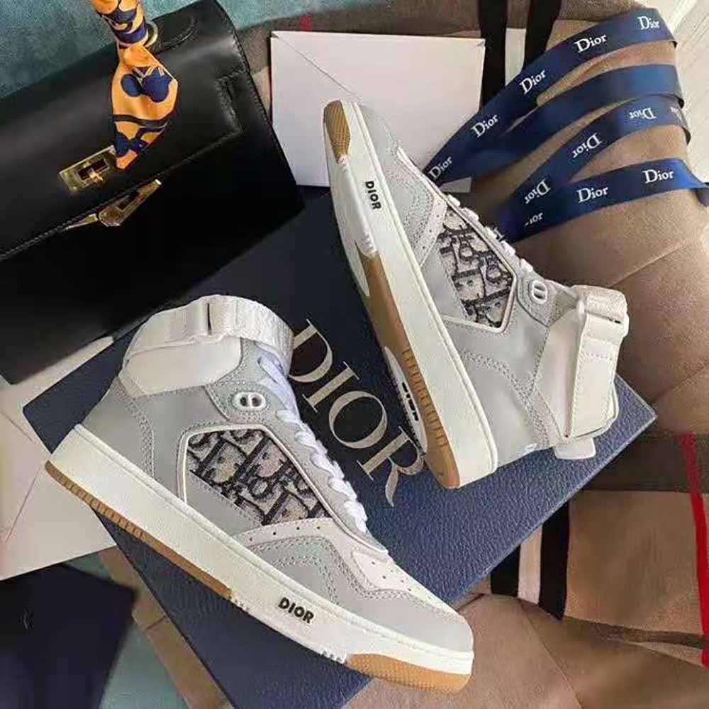 Dior Men B27 High-Top Sneaker Smooth Calfskin with Dior Oblique Jacquard-Silver - image 9