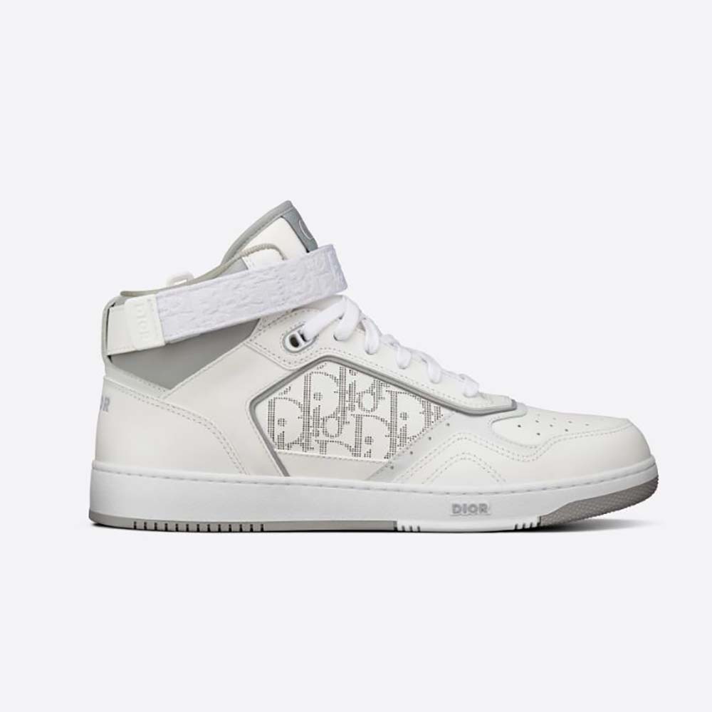 Front angle of Dior Men B27 High-Top Sneaker Smooth Calfskin with Dior Oblique Jacquard-White