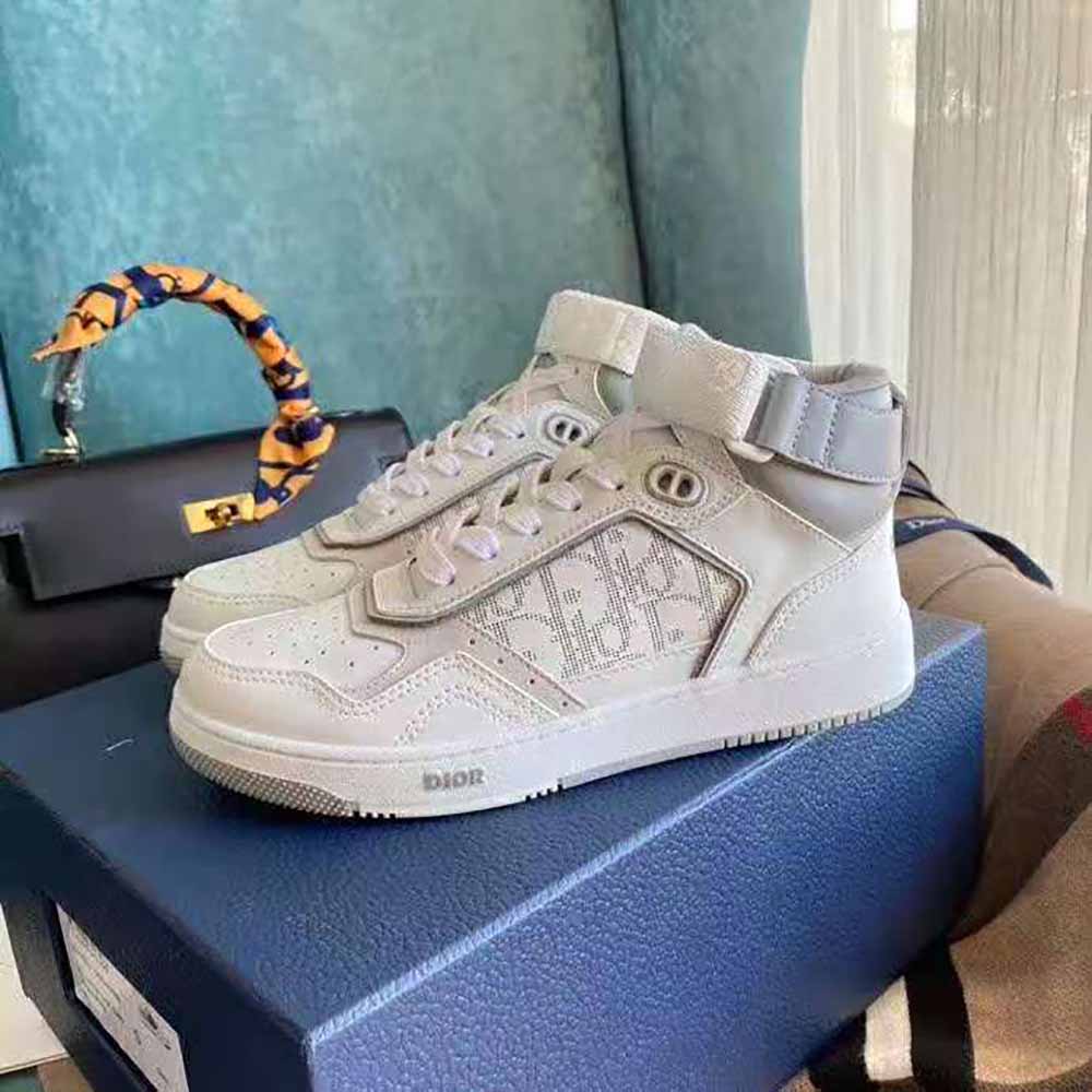 Dior Men B27 High-Top Sneaker Smooth Calfskin with Dior Oblique Jacquard-White - image 4