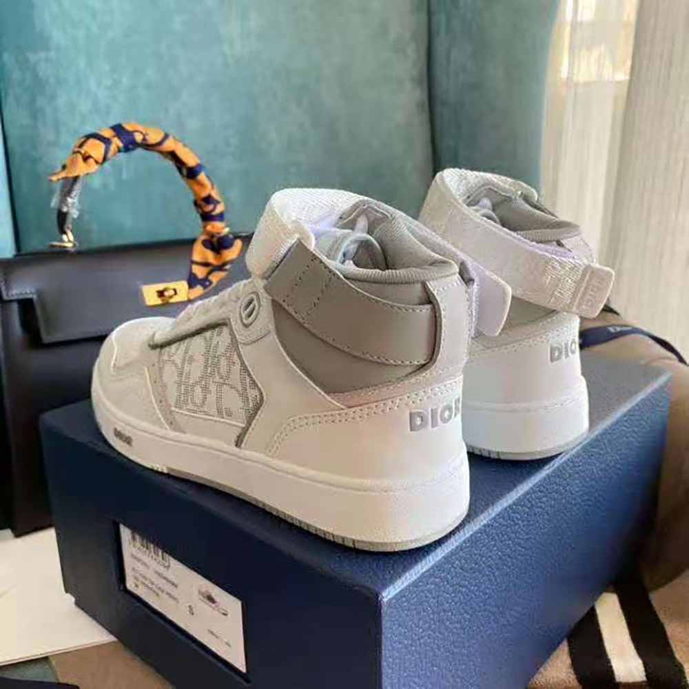 Dior Men B27 High-Top Sneaker Smooth Calfskin with Dior Oblique Jacquard-White - image 5