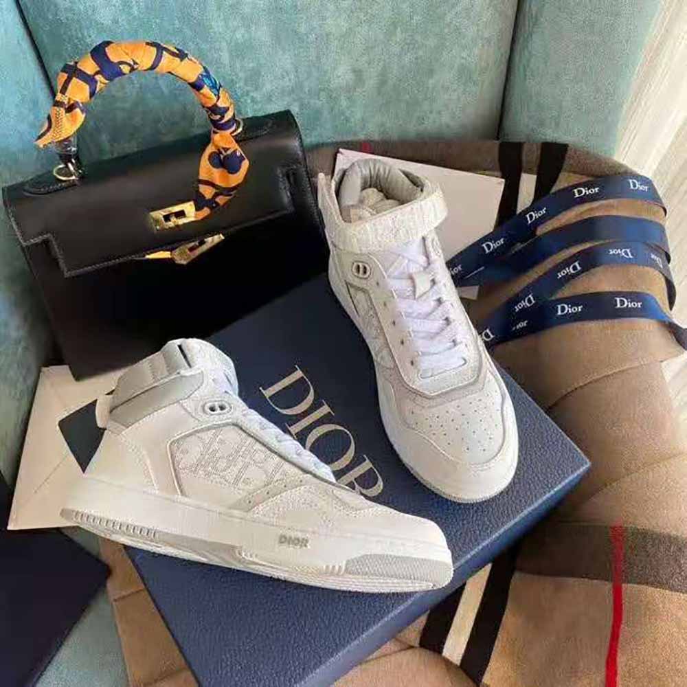 Dior Men B27 High-Top Sneaker Smooth Calfskin with Dior Oblique Jacquard-White - image 6