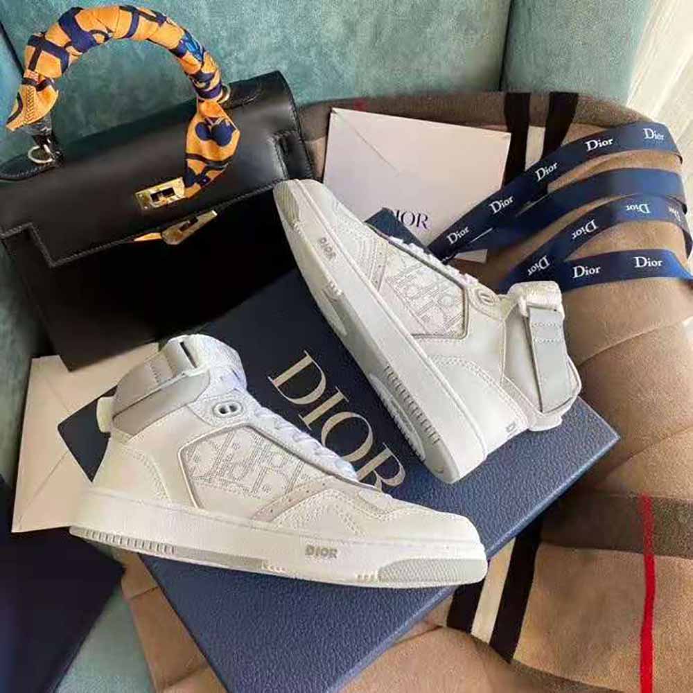 Dior Men B27 High-Top Sneaker Smooth Calfskin with Dior Oblique Jacquard-White - image 7