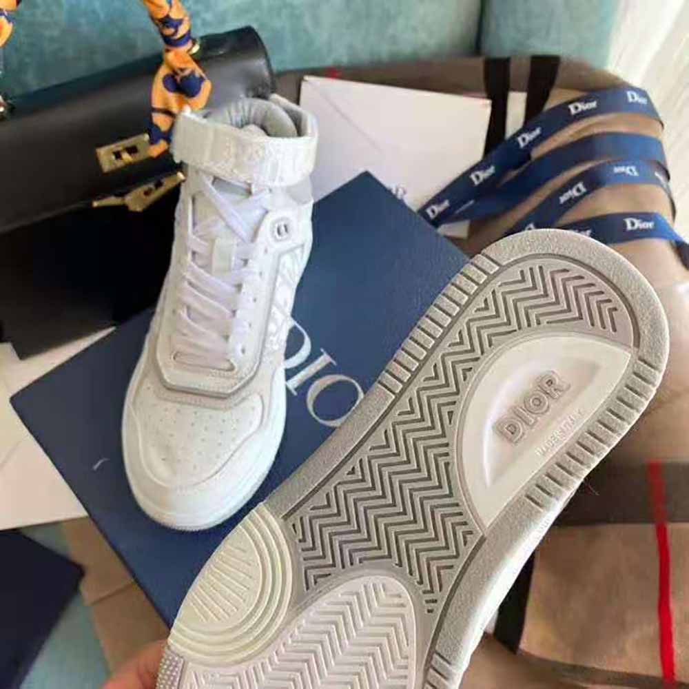 Dior Men B27 High-Top Sneaker Smooth Calfskin with Dior Oblique Jacquard-White - image 8