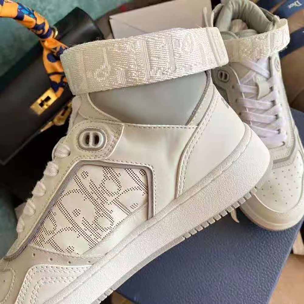 Dior Men B27 High-Top Sneaker Smooth Calfskin with Dior Oblique Jacquard-White - image 9