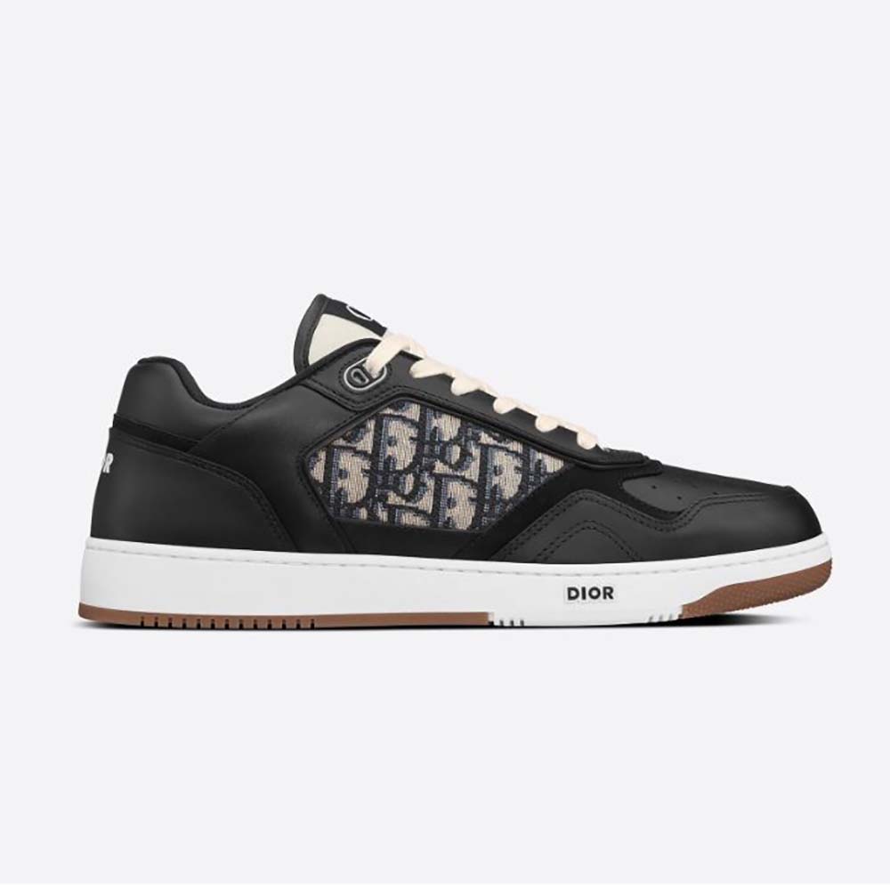 Side profile of Dior Men B27 Low-Top Sneaker Smooth Calfskin with Dior Oblique Jacquard-Black