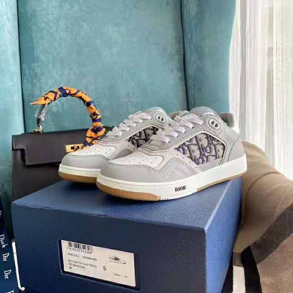 Dior Men B27 Low-Top Sneaker Smooth Calfskin with Dior Oblique Jacquard-Silve - image 4
