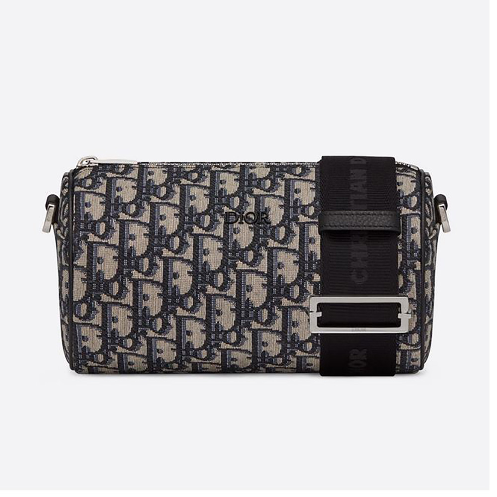 Front view of Dior Men Beige and Black Dior Oblique Jacquard Roller Messenger Bag