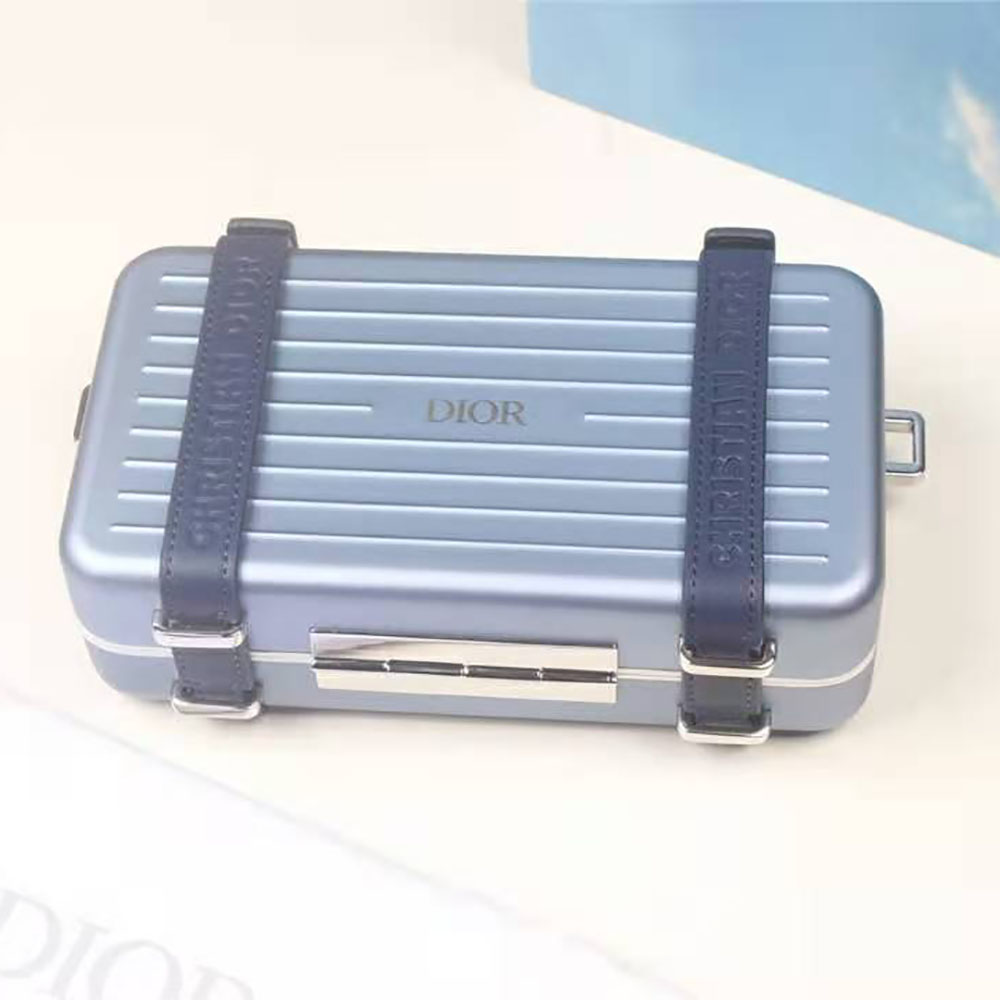 Dior Men Dior and Rimowa Personal Clutch Aluminum and Grained Calfskin-Blue - image 6