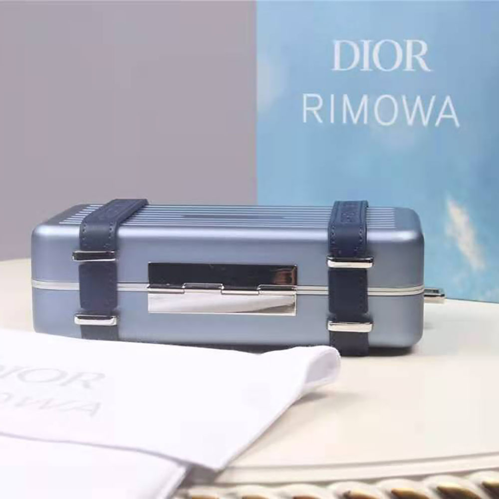 Dior Men Dior and Rimowa Personal Clutch Aluminum and Grained Calfskin-Blue - image 5