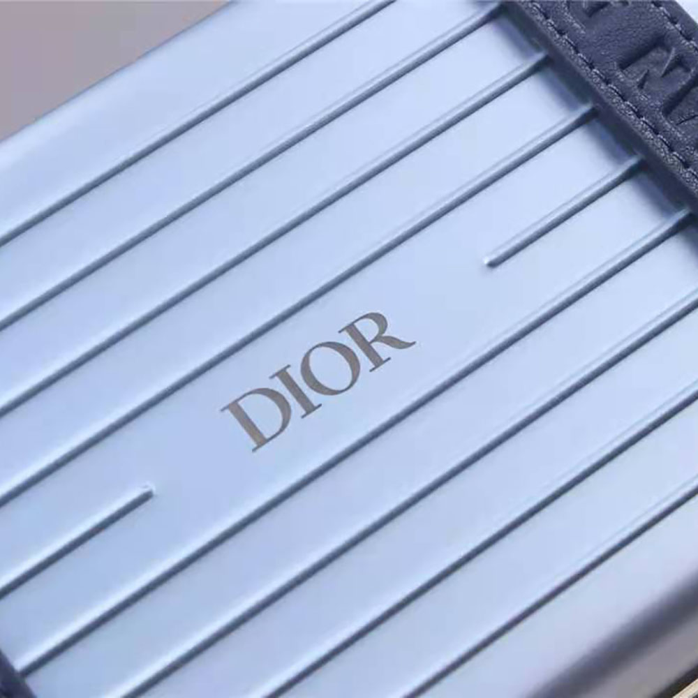 Dior Men Dior and Rimowa Personal Clutch Aluminum and Grained Calfskin-Blue - image 8