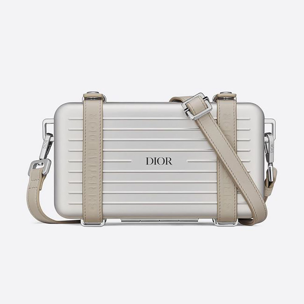 Front view of Dior Men Dior and Rimowa Personal Clutch in white calfskin